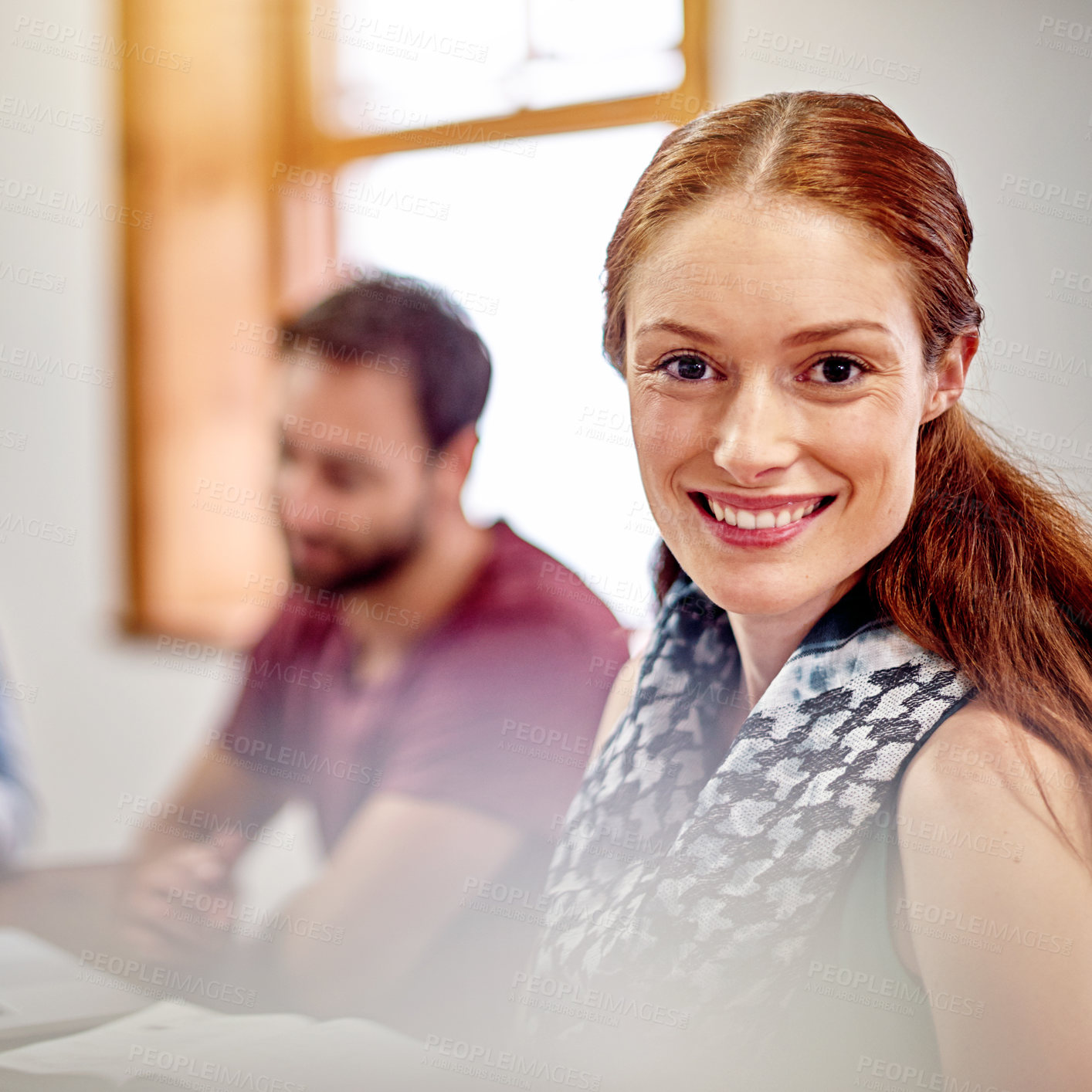 Buy stock photo Creative, portrait and woman in agency with meeting, brand advisor and about us in PR industry. Happy, team and marketing consultant with confidence, campaign planner and pride in ads management.