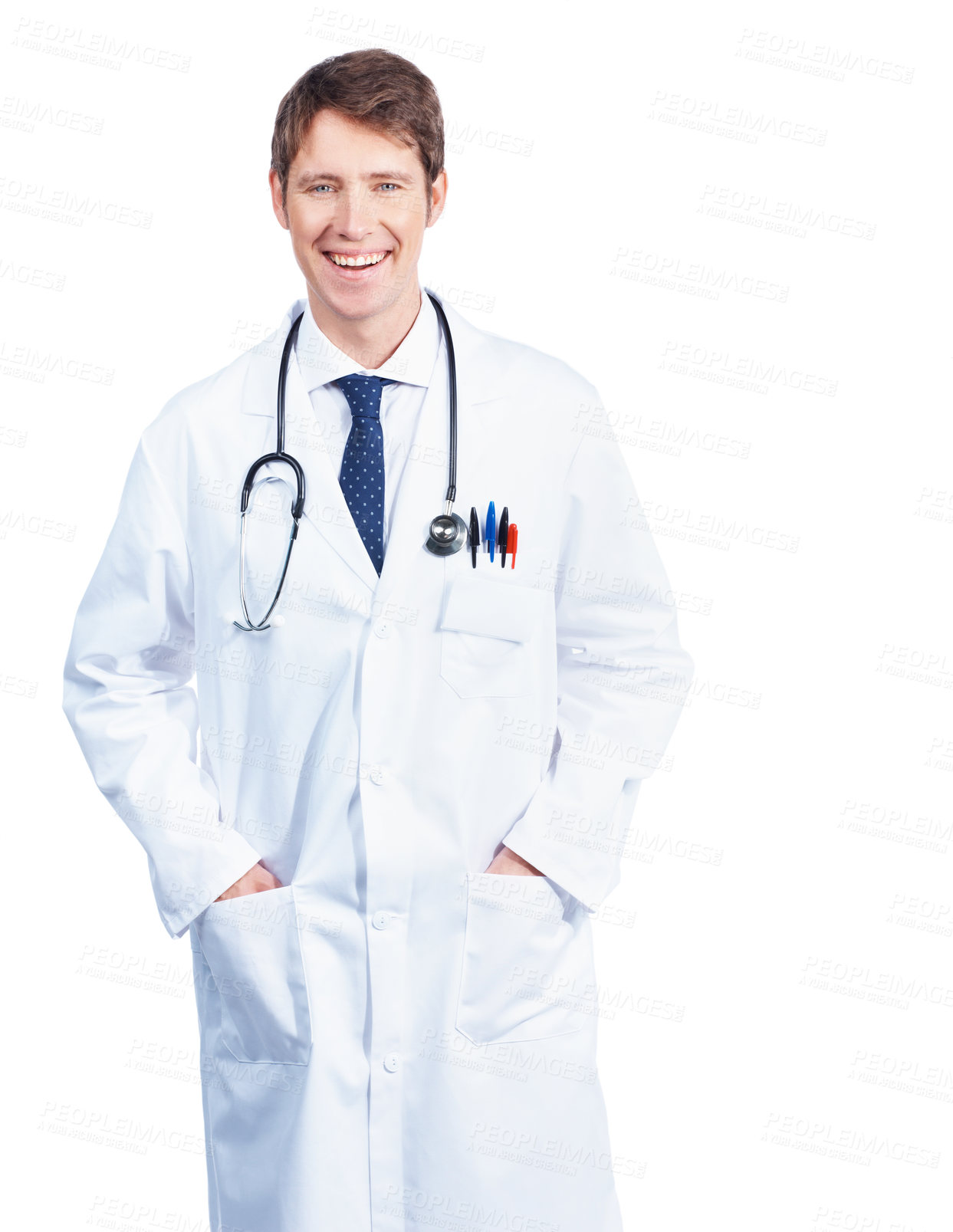 Buy stock photo Positive young MD stands proud in his uniform - Isolated on white
