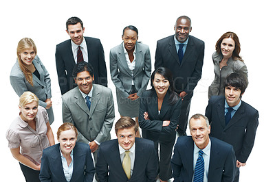 Buy stock photo Business, portrait or people with pride, investment advisors or synergy in accounting industry. Diversity, above or finance team with solidarity, about us or budget consultants on studio background.