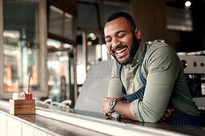 Buy stock photo Portrait of a young man working in a cafe