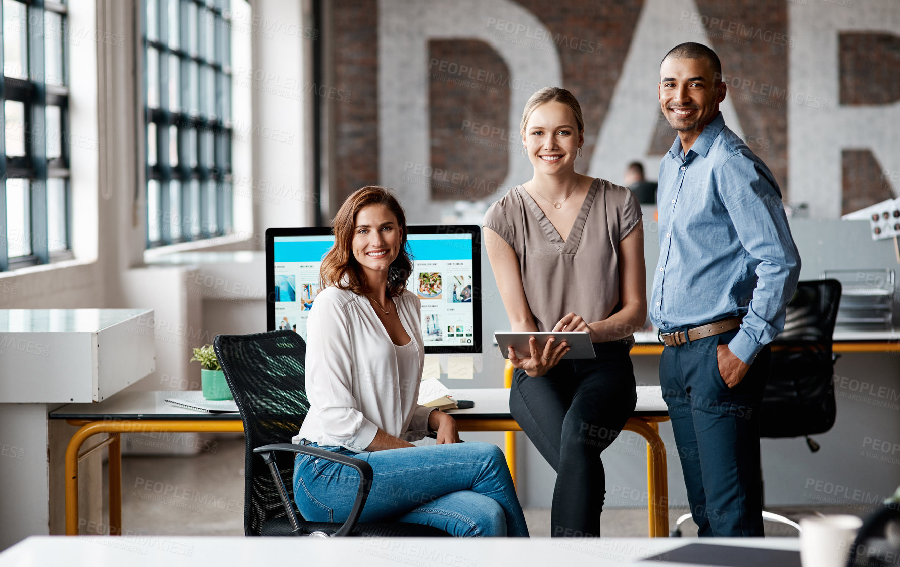 Buy stock photo Portrait of a group of businesspeople working together in an office