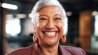 Buy stock photo Business, woman and happy in office portrait for legal advocacy, ethical practice or about us. Attorney, mature person and laugh at firm for corporate justice, civil litigation and career experience