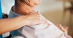 Caregiver, hands and support for patient in wheelchair, help and healthcare services in nursing home. Assisted living, nurse and comfort for senior person with disability, elderly care and kindness
