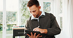 Office, online and man on tablet for physiotherapy, appointment schedule and medical report. Healthcare, clinic and person with tech, stylus and research for physical therapy, review and planning