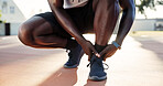 Fitness, strain or hands outdoor with ankle pain, hurt joint or cardio ache in sports injury. Discomfort, athlete or man with calf cramp, training accident or muscle tension in workout activity.