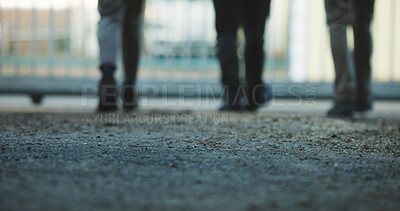 Buy stock photo Legs, construction and people on concrete rooftop for building structure or durability. Group, architect or employees with strong floor for architecture development, security or safety on space
