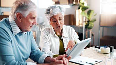 Buy stock photo Logistics, review or team in agency with tablet, shipping track or feedback on inventory management. Collaboration, mature people or supplier with tech, stock control or export status in distribution