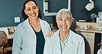 Dental care, women and dentist with nurse in portrait for teamwork, collaboration and support in clinic. Healthcare, female people or assistant in exam room for orthodontist, checkup or procedure