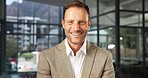 Laugh, portrait and business man in office for finance consultant, about us and investment advisor. Corporate, professional and mature person with happiness for financial career, ambition and pride