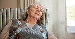 Relax, sleeping and senior woman in house with chill, comfortable rest and unwind on weekend break. Fatigue, cozy and elderly person in home with nap, peaceful dreaming and calm moment in retirement.