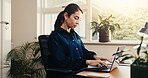 Typing, online and businesswoman with laptop in office, accountant or tax preparation with research. Bookkeeper, budget review and mature person with tech, serious and financial report in business