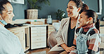 Dental, mother or kid in clinic with checkup, childcare or parent support for oral wellness. Hygiene, happy mom or child with dentist, family consultation or youth dentistry in childhood development.