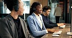 Agent, laugh and people with headset in call center, communication or lead generation with computer. Telemarketing, team and colleagues with technology, coworking and happy for consultation with mic