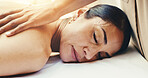 Hands, woman and sleeping at spa for massage, deep tissue and holistic treatment of back pain. Masseuse, mature person and asleep at salon for self care, muscle stiffness and therapeutic for wellness
