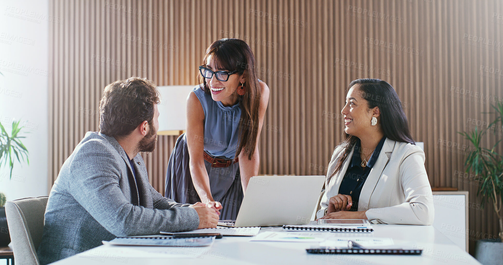 Buy stock photo Finance, team and business people in meeting for planning, risk assessment and budget proposal. Office, boardroom and workers with manager for discussion, financial strategy and report for investment