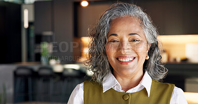 Buy stock photo Business, portrait and mature realtor with smile, home consultant and pride as listing agent. Confidence, happy and woman with positive attitude, property investor and about us in housing industry.
