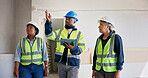 Engineer, team and talk at building site with tablet, inspection or technician with electrical plan. Supervisor, people and construction with tech, engineering discussion and electrician check design