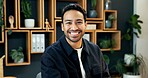 Portrait, smile and creative man in office with confidence, career development and magazine editor. Happy male person, professional and skilled worker in publication startup, about us and growth