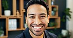 Portrait, smile and creative man in agency with confidence, career development and magazine editor. Happy male person, face and professional employee in publication startup, about us and growth