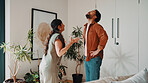 Man, drama and couple with fight in home for toxic marriage, domestic dispute and divorce blame. Conflict, frustrated people and argument for relationship betrayal, emotional tension or cheating liar