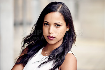 Buy stock photo Portrait, business and woman with confidence in office as lawyer, about us and career pride. Female person, attorney and legal professional for justice, corporate law and experience for court case