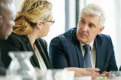 Buy stock photo Team, meeting and group in boardroom, discussion and plan for wealth management in corporate company. Talking, accountant and people with financial strategy, collaboration and investment opportunity