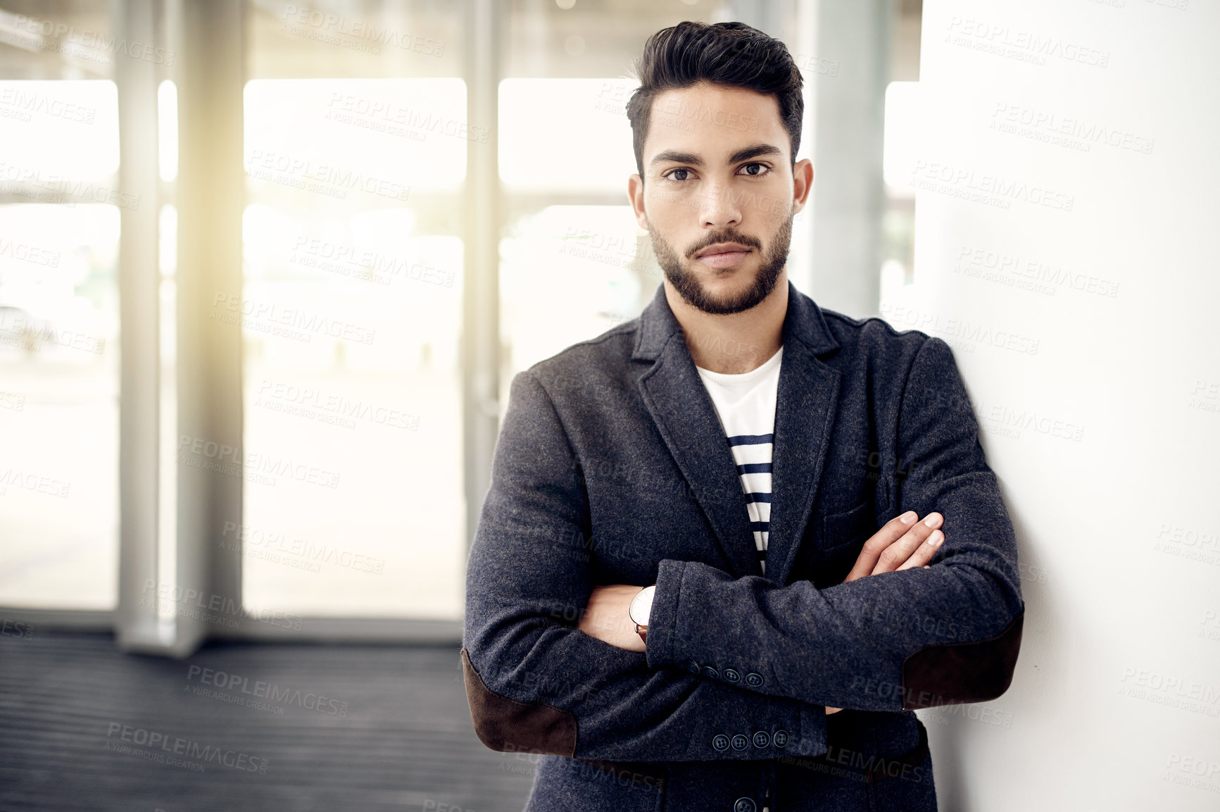 Buy stock photo Crossed arms, serious and portrait of businessman in office with confidence for finance career. Space, professional and male financial manager with pride for corporate job opportunity in workplace.