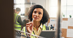 Count, woman and tablet in storage for logistics shipment, inventory audit or verify boxes for qa. Startup, mature receiving clerk and WMS app for order picking, prepare dispatch or stock management