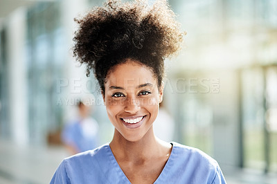 Buy stock photo Nurse, hospital and portrait of woman with smile for medical internship, career and opportunity. Healthcare, clinic and person with confidence, pride and happy for wellness, service and medicare