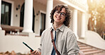 Portrait, man and student at campus with tablet, test results and acceptance email for new semester. Smile, male person and tech at university for enrollment, scholarship update and exchange program