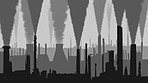 Changing the climate one polluted smog emission at a time. Cgi factory chimneys polluting the air with smog and smoke. Industry kills the environment