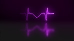 Purple digital cgi heartbeat against black background. Animated electrocardiogram for video intro. 3D computer generated illustration