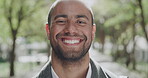 Teacher with a new job or career feeling positive and smiling on daily commute. Portrait face of a male professor looking positive and cheerful, enjoying success on his first day at a new university