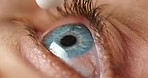 Eye care, vision medicine and eye drops for help with eyesight problem, disease or issue closeup. Ophthalmology, medical eye health and medication for support with allergy, glaucoma or conjunctivitis