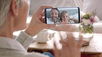 Couple, ring and engagement video call announcement with happy man and woman sharing good news with senior mother. Love, romance and message of exciting event during lockdown, talking and celebrating
