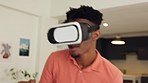Metaverse, vr and gaming with black man and boxing with a  headset in his living room at home. Futuristic, technology and cyber with young gamer and virtual reality oculus in sports game