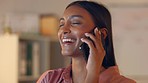 Business woman, phone call and networking at night talking about strategy, marketing plan and startup proposal with investors on smartphone. Indian employee laughing and smiling during a conversation