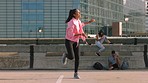Street, training and creative dance woman working on dancing routine and practice for performance show. Motivation, fitness and exercise for outdoor dancer girl with freedom, energy and having fun