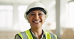 Logistics, construction and architect working on renovation, building development and home maintenance. Face portrait of a mature worker with smile in management of an architecture home project 