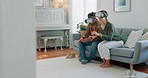 Vr, virtual reality metaverse and couple on sofa in living room home exploring a virtual world, ai or cyber game. 3d future app, diversity and tech gaming man and woman playing software video games.