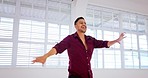 Salsa, dancing and man doing latin dance to music in studio for passion, entertainment and performance. Dancer, teacher and male in class for training, teaching or learning steps or movement in Cuba