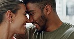 Communication, interracial and couple love with hug for intimate communication with excited smile. Happy, talking and Indian man embracing woman partner with appreciation, gratitude and care zoom.

