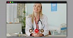 Doctor talking, health and video conference or webinar, communication on healthcare and medicine. Woman medical professional, discussion and technology, virtual meeting for health care with video.