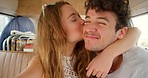 A young happy couple in love taking selfies during a roadtrip