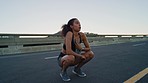 Fitness, woman and sweating on break from running, exercise or workout in the outdoor city street. Female runner breathing in relax for recovery after exercising, run or cardio training in the road