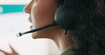 Call center, customer service and headset with a woman consultant talking in her sales office for telemarketing. Contact, crm and customer support with a female consulting while working in retail