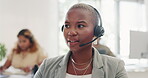 Woman, confused face or call center talking on computer in telemarketing company, b2b sales or solution consulting. Thinking receptionist, worker or employee on technology and doubt facial expression