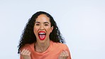 Success, winner and face of excited black woman with fist pump, winning and victory celebration. Wow mockup, yes cheer and portrait of happy Brazilian girl smile with achievement, bonus and good news