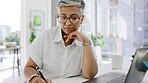 Business woman writing in book at desk for schedule, office administration and ideas. Female worker, diary and planning for research, agenda and thinking of strategy logistics, goals and information
