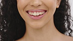 Face, dental teeth and smile of woman with veneers, invisalign or tooth care. Portrait, skincare beauty and attractive, young and happy female model laughing with lip cosmetics, makeup or oral health